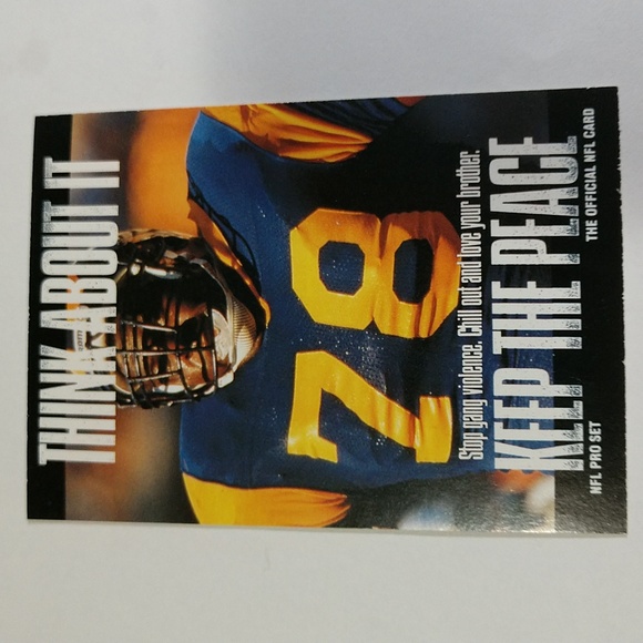 🏈1991 Pro Set # 378 JACKIE SLATER Los Angeles Rams KEEP THE PEACE - Picture 3 of 4